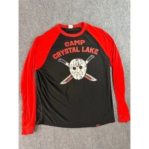 Friday The 13th Raglan Tee Camp Crystal Lake Jason Mask Mens L Black Red